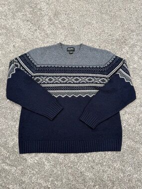 Eddie Bauer Lambswool Cottagecore Sweater Gray Navy Pattern Size L Unisex
